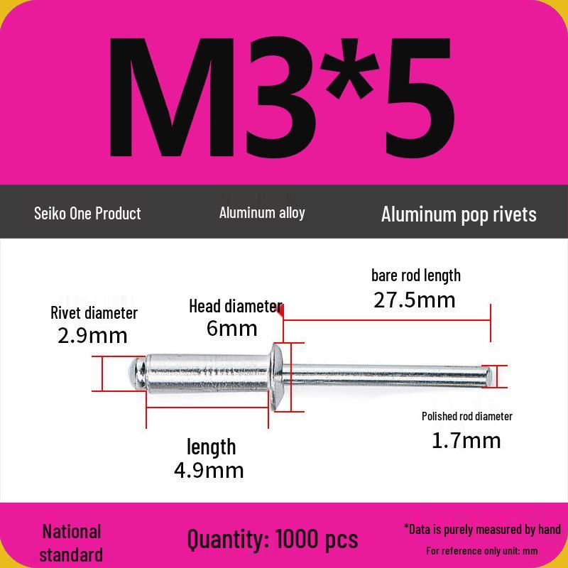 Aluminum Blind Rivets & Nuts - Black Round Head, Extended Shank, M4/M5/M6