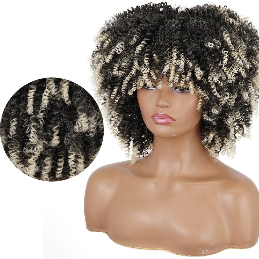 LISI HAIR Synthetic Omber Short Curly Wigs With Bangs For Black Women African High Temperature Fiber Cosplay Daily Hair