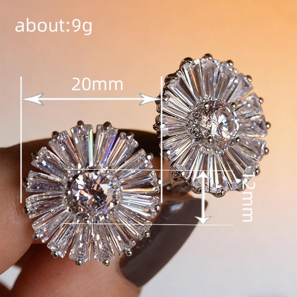 Sunburst Flower Stud Earrings Sparkling Radial Stone Design Elegant Women Jewelry for Parties and Weddings