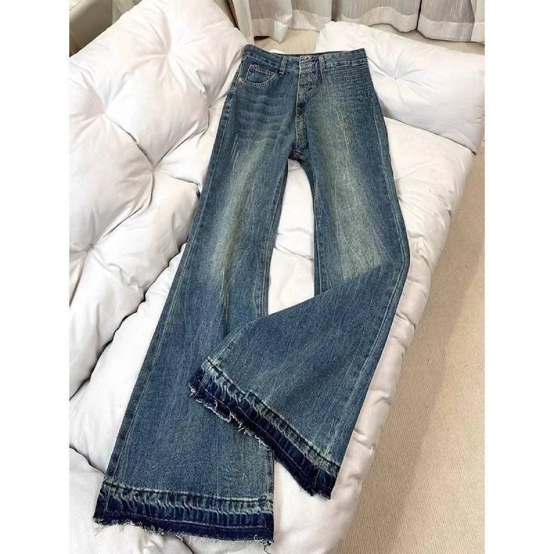 Американские ретро джинсы с флисом, слегка расклешенные, не скинни, для женщин на осень и зиму, с высокой талией, свободные, стройнящие, расклешенные, широкие брюки XS