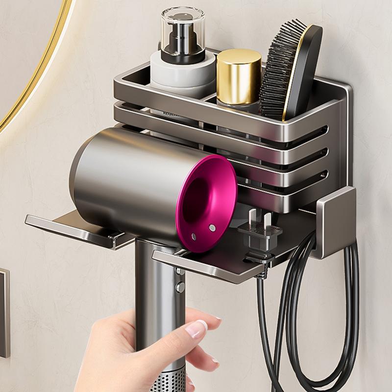 Hair Dryer Holder Wall Mounted Punch-Free Bathroom Hair Tool Organizer Hair Dryer Hanger Metal Bathroom Rack Organizer Bathroom