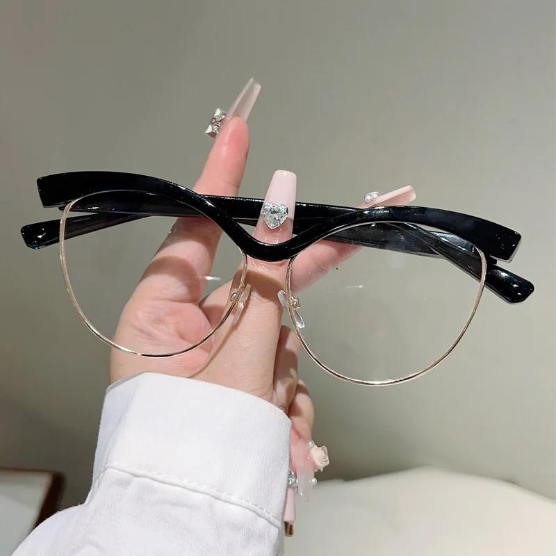 Vintage Eyebrow Cat Eye Anti Blue Light Optical Glasses Big Frame Women Luxury Myopia Customize Prescription Eye Glasses Frames