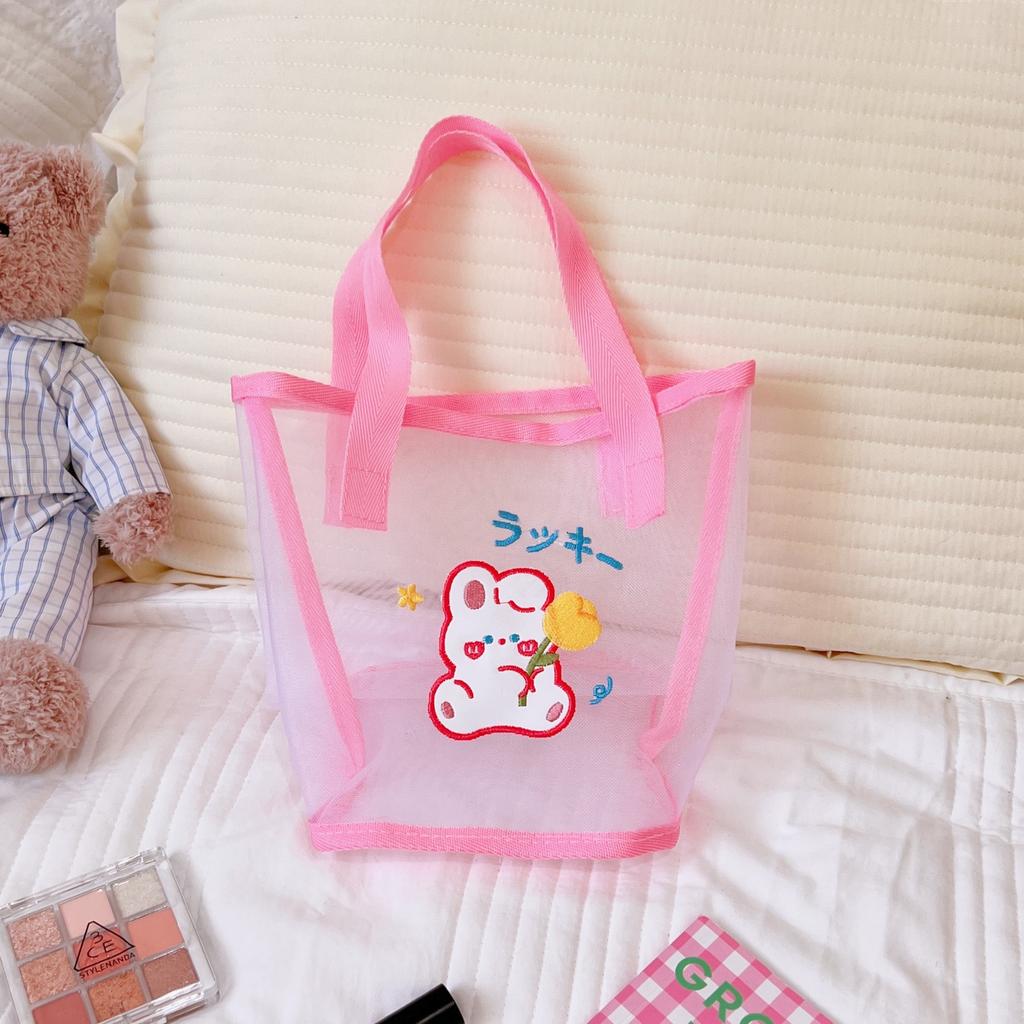 Transparent Mesh Bag Portable Large-capacity Beach Makeup Storage Bag For Business Trip Travel Shopping