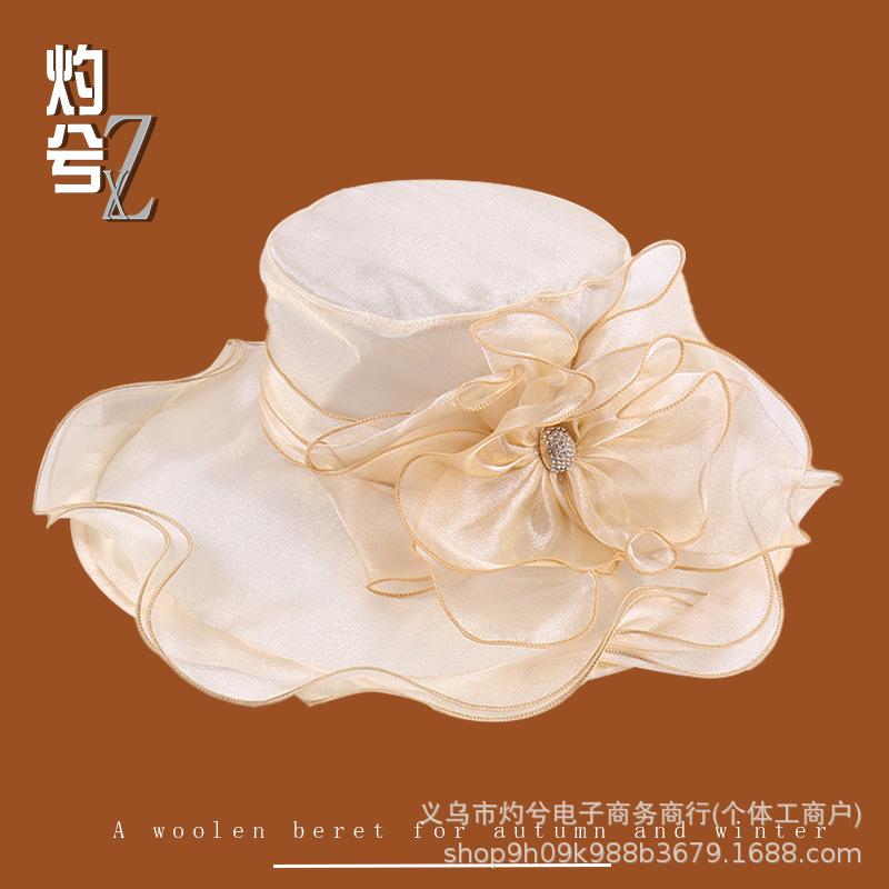 Big brim bright silk organza sun hat children spring and summer breathable vacation sunshade mesh gauze hat big brim sun hat