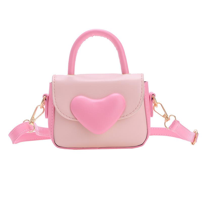 Color Heart Blocking Shaped Buckle Leather Children Shoulder Bag For Daily Use