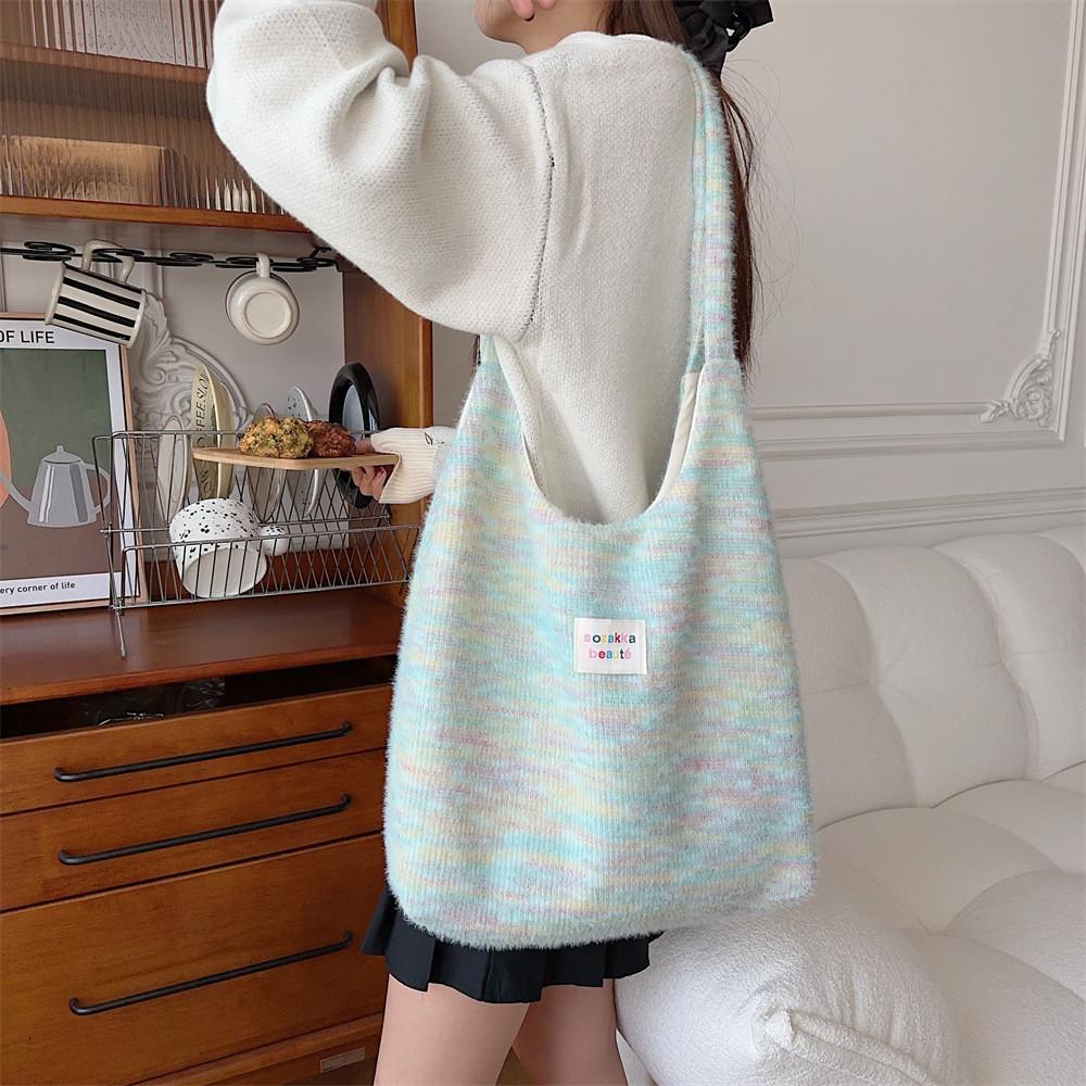 Cute Fuzzy Tote Bag For Autumn And Winter Large Capacity Canvas Single Shoulder Street Style