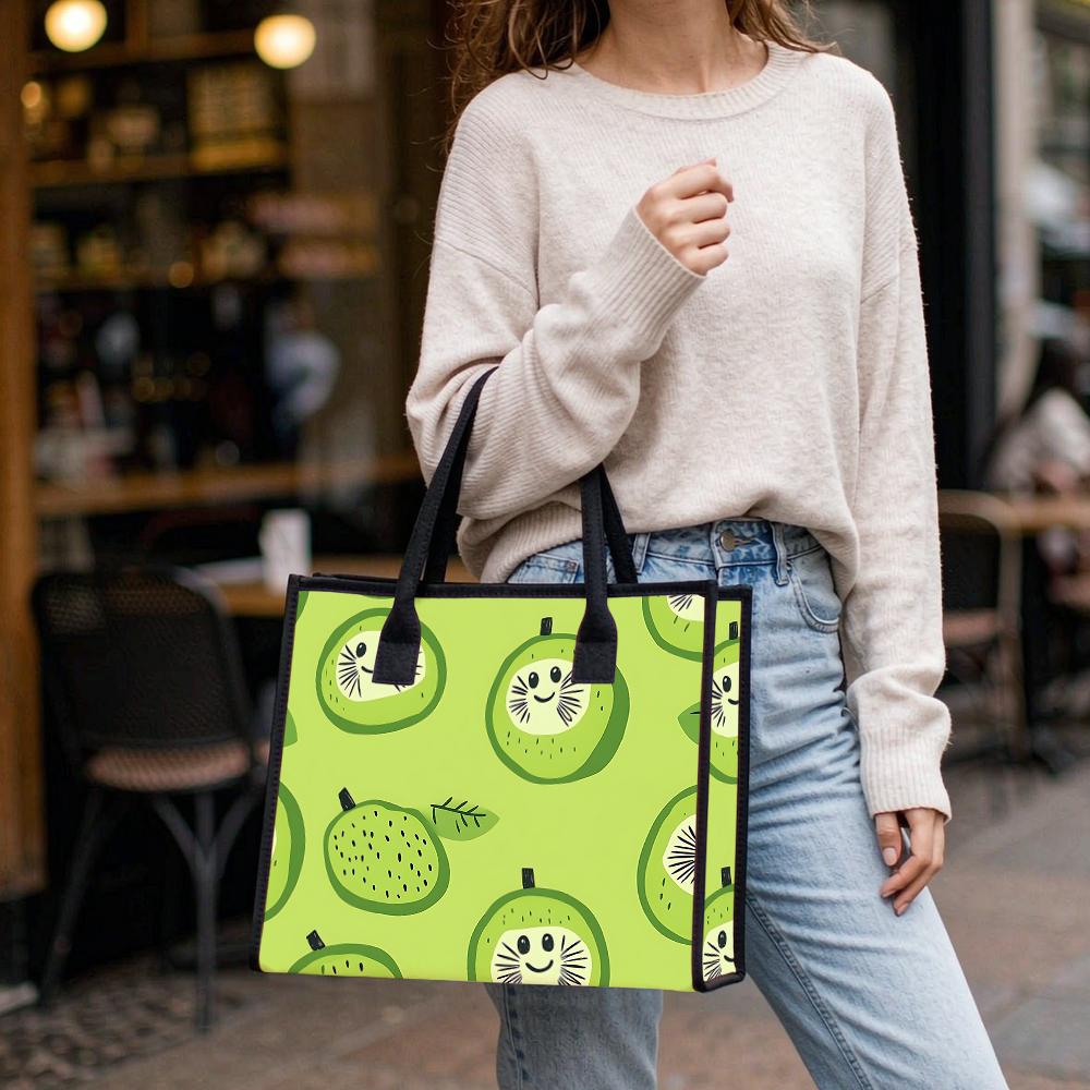Cute Kiwi Print Canvas Tote Bag Lightweight Reusable Shopping Handbag