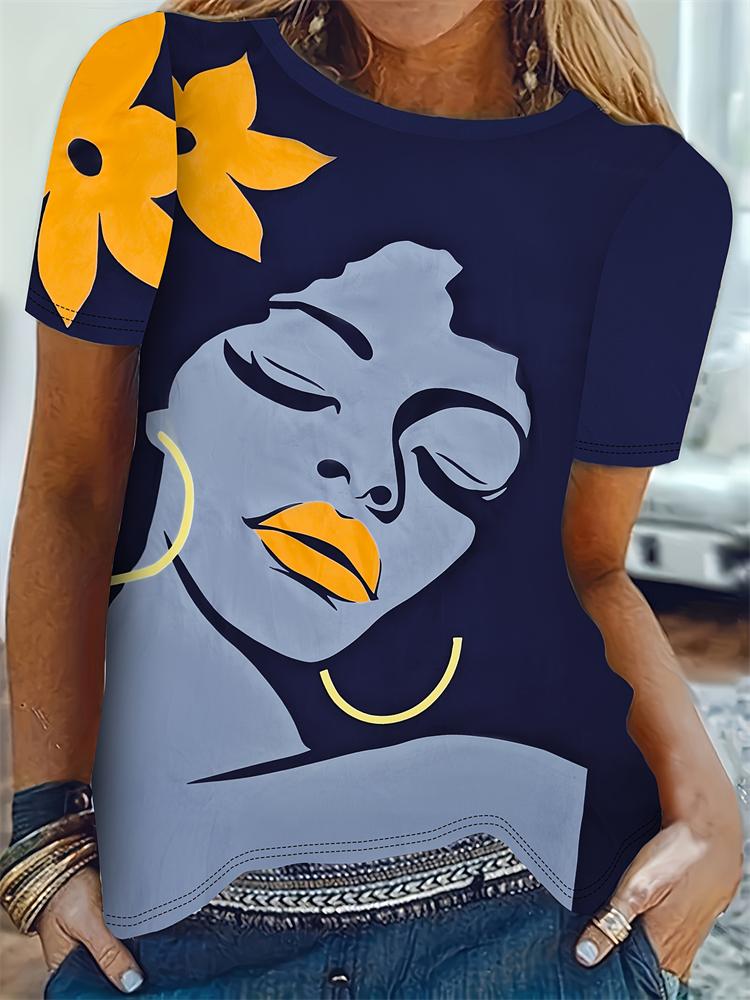 Summer Women'S T Shirt Vintage Patchwork Pattern Tee Short Sleeve Women'S Casual Short Sleeve Tee Round Neck Commuter Clothing