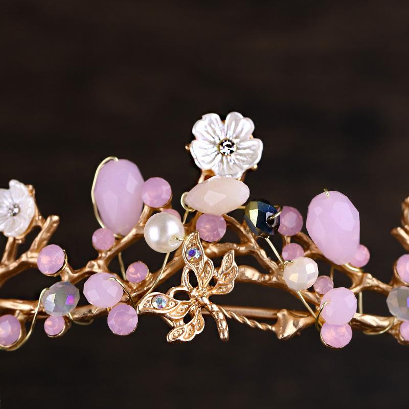 2026 Crown Pink Crystal Headgear Wedding Dress Accessories Bridal Flower Headband Sweet Fashion Hair Accessories