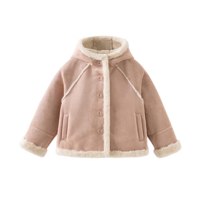 DAVE & BELLA Girls' Faux Suede Hooded Fleece Jacket