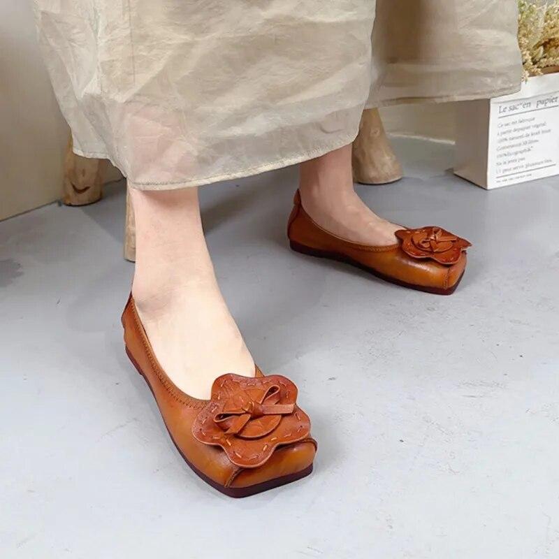 

Johnature, женские туфли без шнуровки на плоской подошве из натуральной кожи, однотонные лоферы в стиле ретро с квадратным носком и мелкой мягкой подошвой