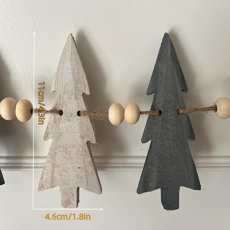 12 Trees with Wooden Beads Garland Christmas Fireplace Wall Hanging Decor Winter Party Window Display Natural Wooden Home Dec