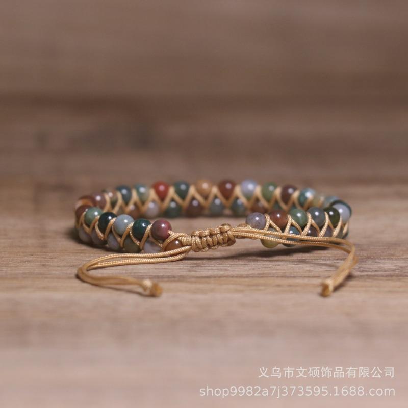 Fancy Jasper Double-Layer Beaded Bracelet – Adjustable Macramé Boho Jewelry, Earthy Stability Gift for Women