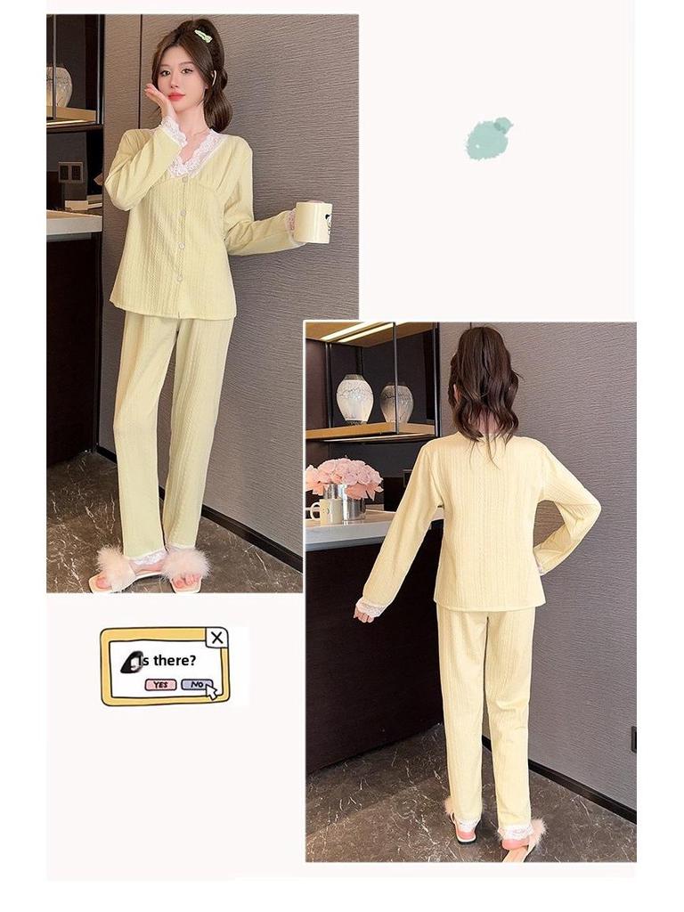 Pyjama en coton grande taille pour femme - Pantalon à manches longues pour le printemps et l'automne