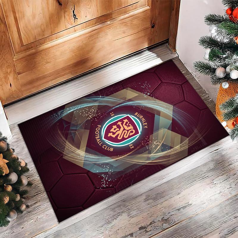 Burnley Football Print Crystal Velvet Rug, Comfortable Water Absorbent Non Slip Indoor Floor Carpet