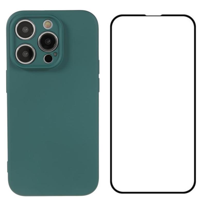 

For iPhone 15 Pro Max Shockproof Case TPU Phone Cover with Screen Film Green
