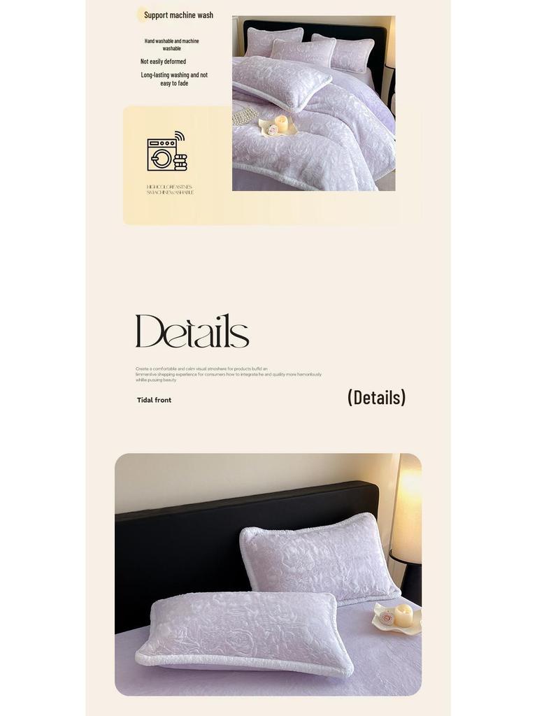 Luxurious 3D Rabbit Fur Trimmed Bedding Set: Includes Thick Warm Bed & Fitted Sheets - Minimalist Style