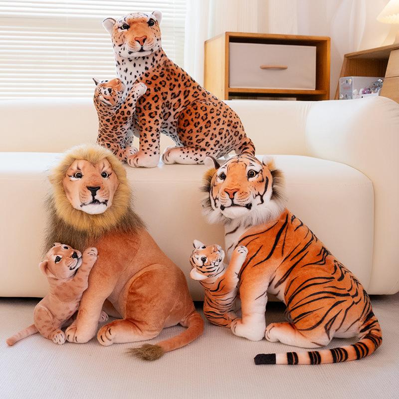 Cute Simulation Mother and Son Lion Tiger Doll Plush Toy Leopard Doll Children Companionship Soothing Doll