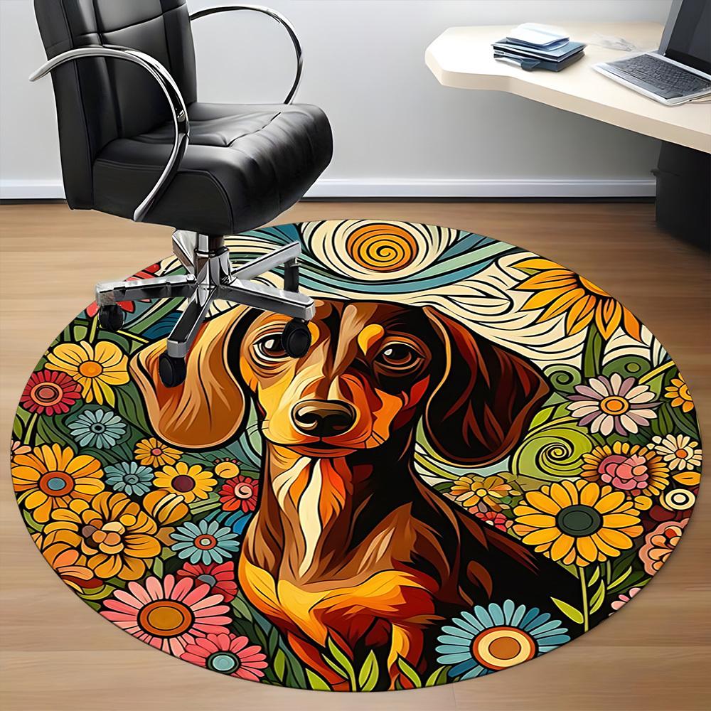 1pc Dachshund Flowers Office Round Rug, Non-slip, Soft and Durable Office Rug for Interior Decoration, Perfect for Office,Decoration Yy260204016
