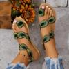 Fashion 2025 New Yellow Embroidered Faux Flower Fashion Sandals Flat Plus Size 43 Summer Outdoor Beach Shoes Travel Mom Shoes