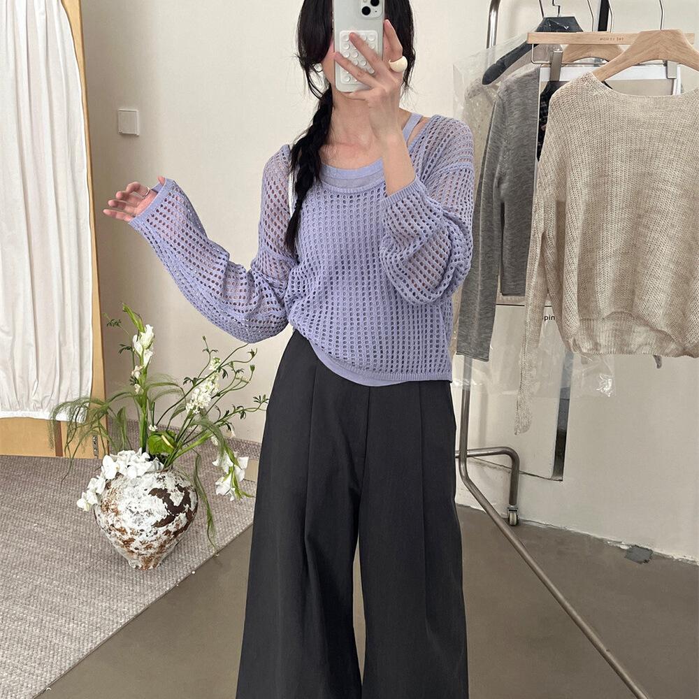 

Весенне-летний полый универсальный жилет-слинг, топ-двойка, новый трикотажный свитер с круглым вырезом и нежной солнцезащитой для женщин average size 54-173