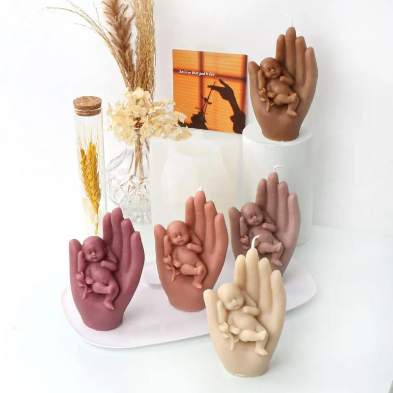 3D Silicone Candle Mold Baby In Hand Silicone Mould Aromatherapy Soap Love Mother Plaster Decoration DIY Craft Gift