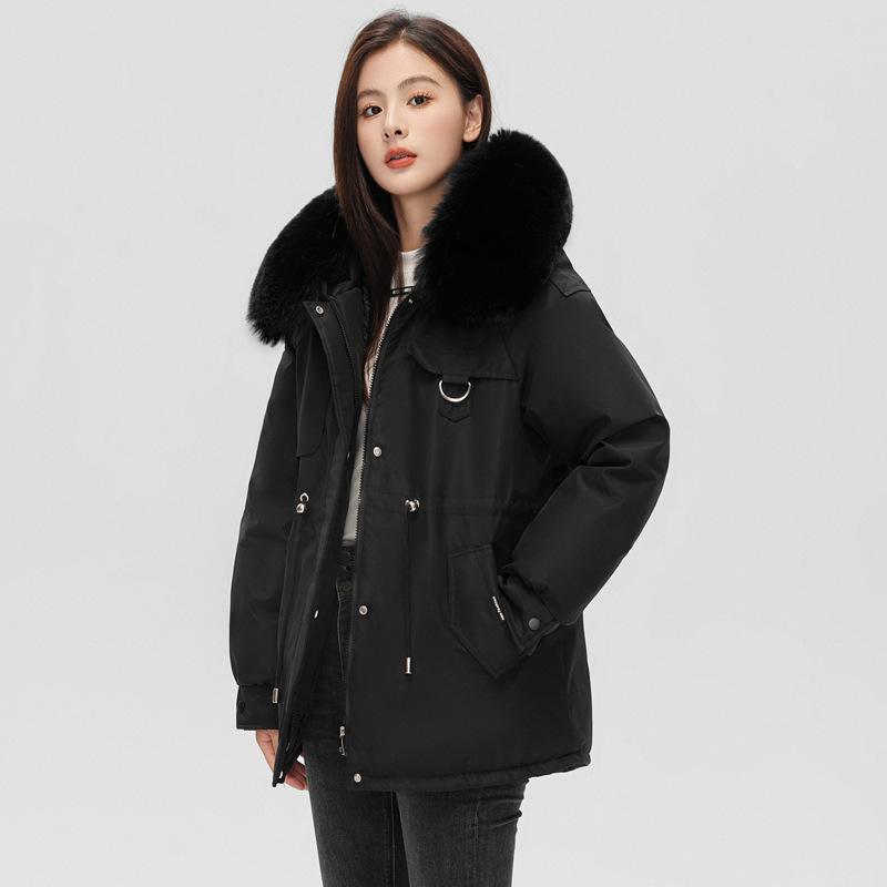Winter School Overcomes Short Women's Loose New Artificial Fur Thickened and Velvet Cotton-padded Jacket Fur Collar Coat.