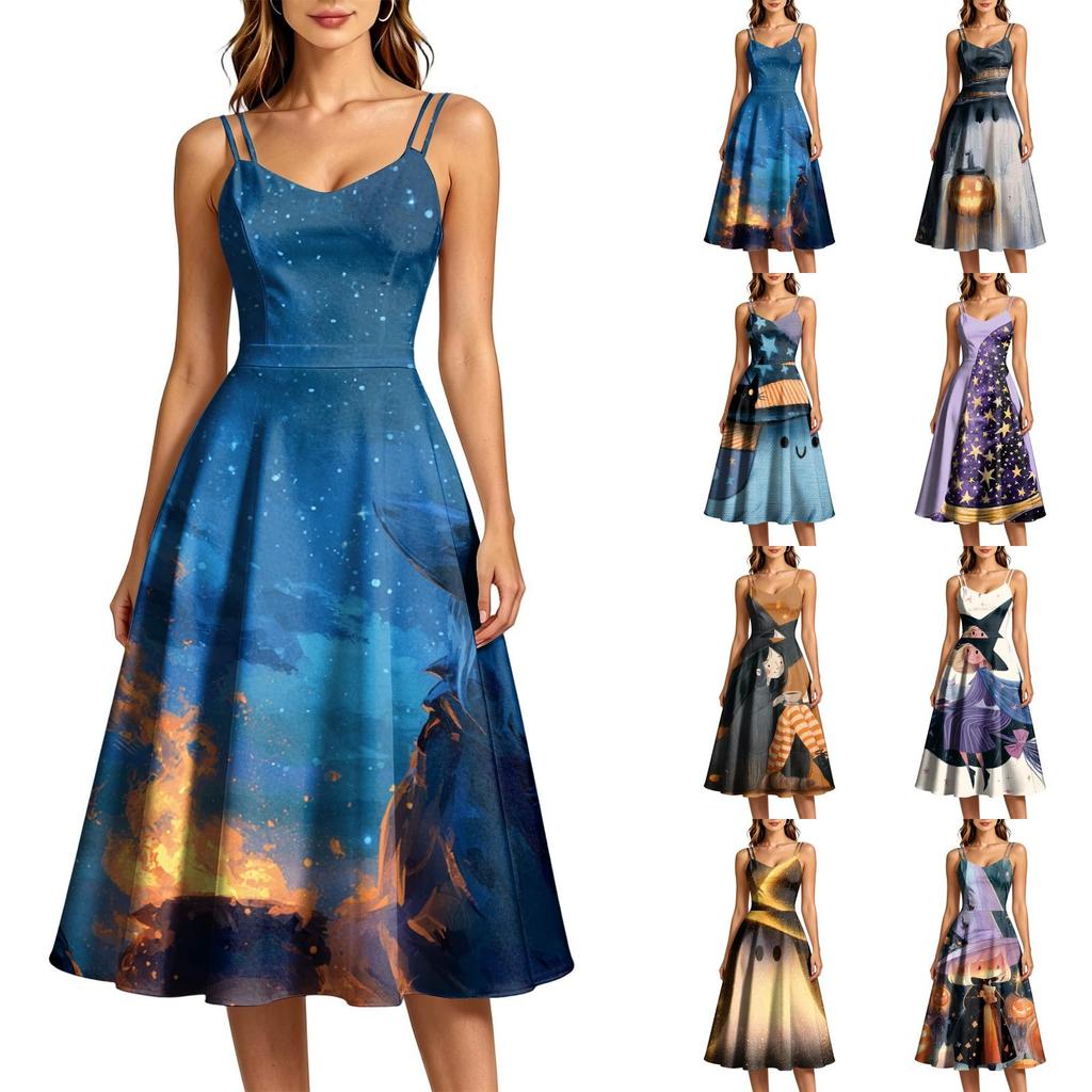 Damen Freizeit Ärmelloses Rundhals Halloween Print Kleid für Party-Kleidung