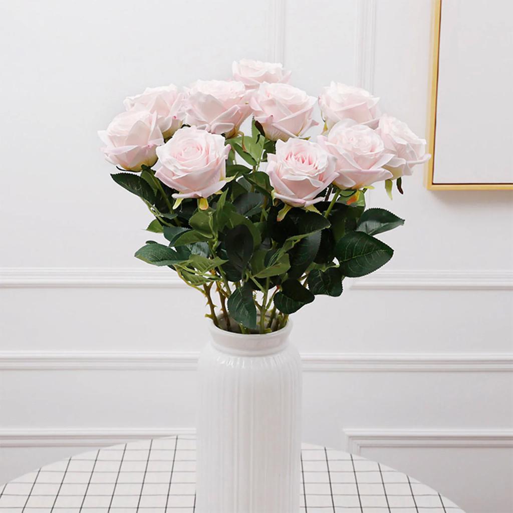 Umělá růže s živě zeleným listem, vysoce simulovaná, odolná proti deformaci, nevybledne, realistická růže pro svatební oslavu, domácí dekoraci