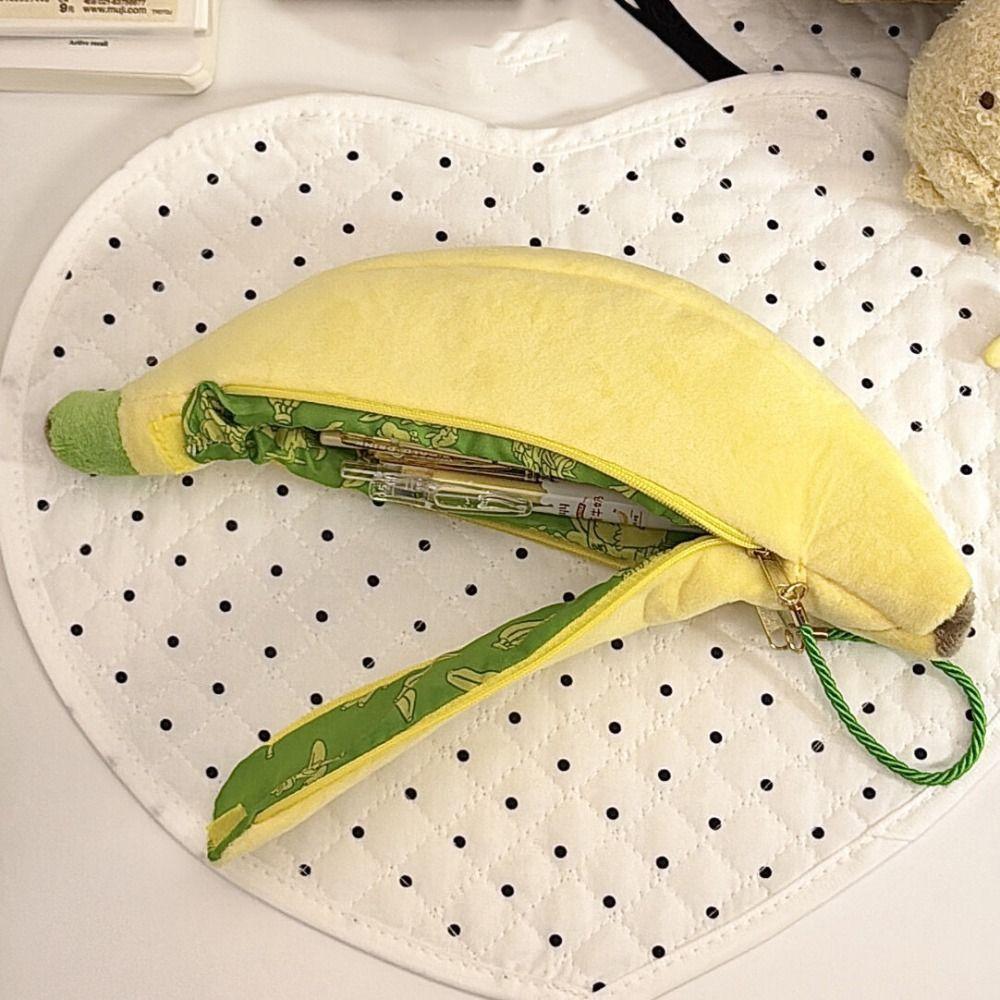 Print Banana Shape Pencil Case Desktop Storage Cloth Stationery Bag Stationery Holder