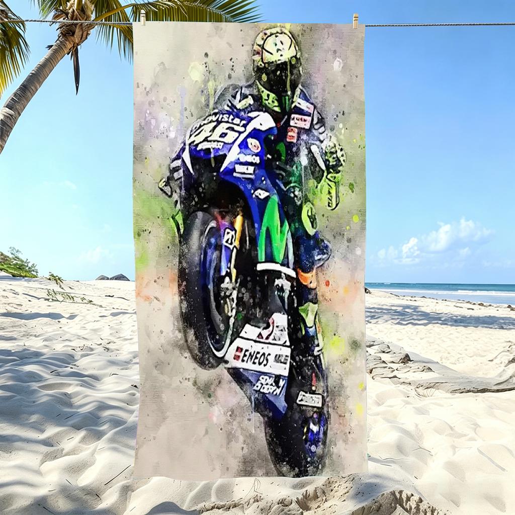 1pc V-Valentino R-Rossi VR46 MotoGP Watercolor Beach Towel Microfiber Soft Quick Dry Bath Towel for Fans Swimming Outdoor