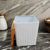 3 Piece Set Vertical Pattern Storage Box Coffee Bean Sugar Tea Household Storage Box Square Bamboo Lid White Sealed Jar