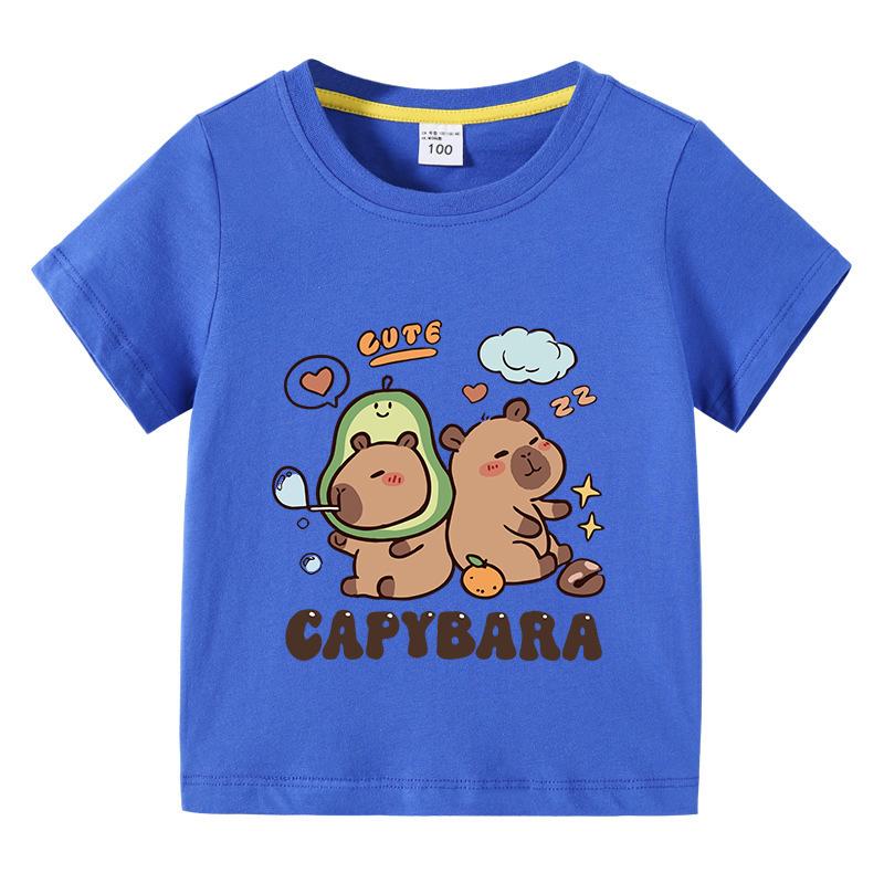 Solid Color Kids Basic T-shirt Capybara Tees 3-10Years Children Short Sleeved Clothes Boys Girls Round Neck Tops Birthday Gifts