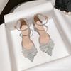 Sandals Female Summer New Bag Head Hollow Bow High Heels Fairy Pointed Head Shoes Princess Style Dress Shoes