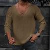 Muži jar jeseň sveter s dlhým rukávom a výstrihom do V, voľný strih, jednofarebný spodný diel pulóver topy Jednoduché ležérne pletenie tričká