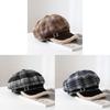 Vintage Grid Pattern Wool Octagonal Hat With Warmth And Windproof For Winter Wear