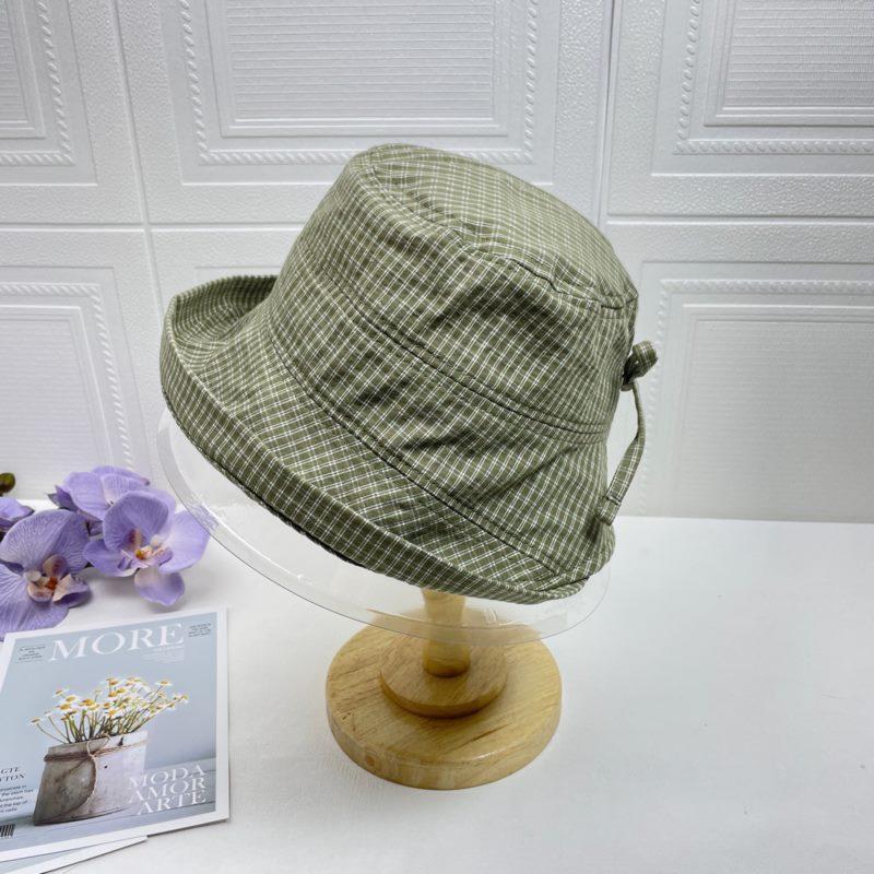 Plaid crimped bucket hat women's summer thin big SURE fresh sun hat versatile fashion show small face