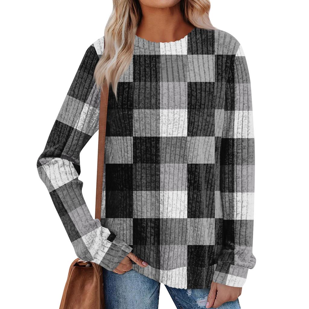 Women's Printed Lightweight Brushed-Cotton Round Neck Top