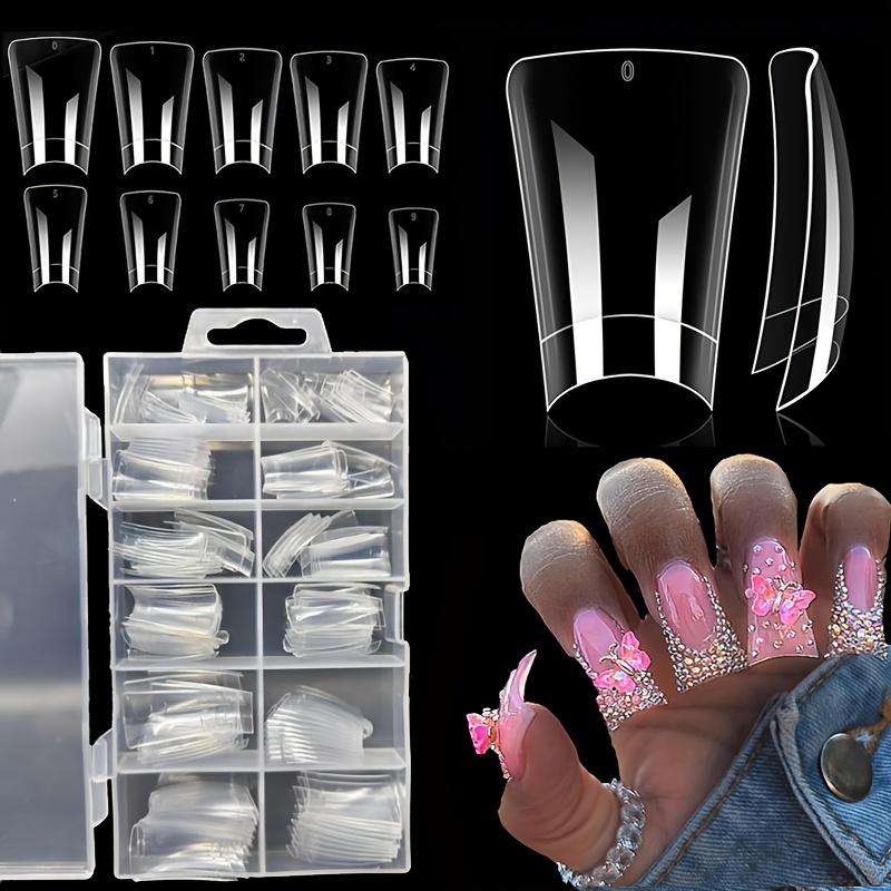 120 Pieces of Medium-Length Duck Nail Tips, 12 Different Sizes, Boxed Transparent Duck Nail Tips, Semi-Cover Wide Nail Tips, French Style False Nail
