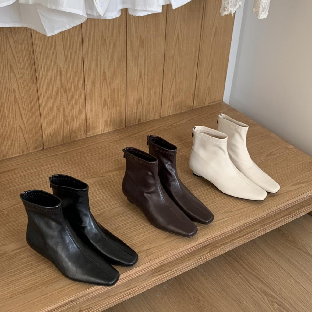 Korean version of square head low heel rear zipper retro Martin boots children commuting foreign soft sole casual versatile Chelsea boots