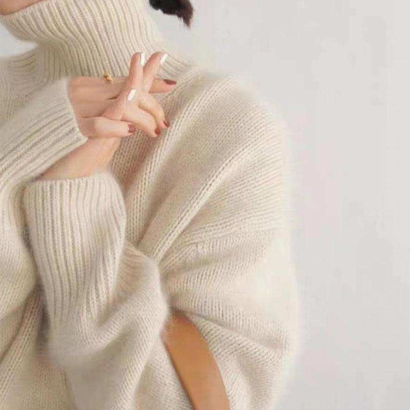 Autumn and Winter Thickened High Neck Women Loose Versatile Knitted Pullover Sweater Lazy Wind Bottoming Shirt Outside Wear Female