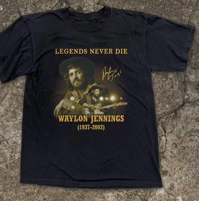 Waylon Jennings T-Shirt Legenden sterben nie Unisex Schwarzes T-Shirt Größe