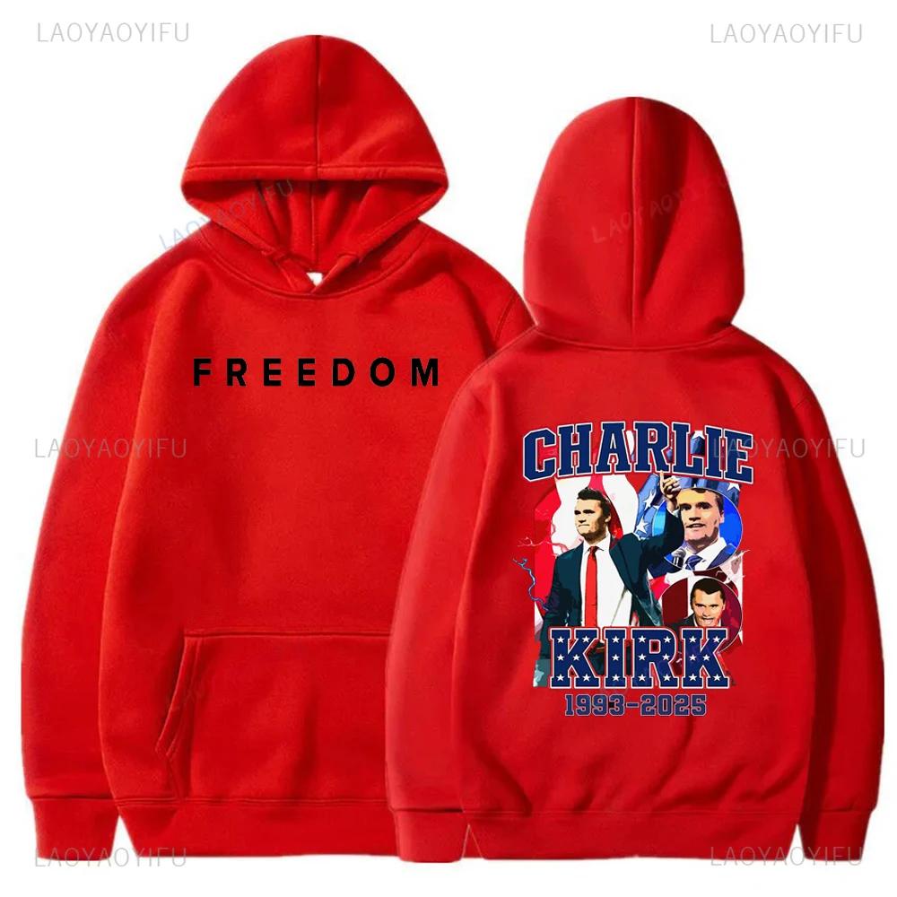 Street High Quality Charlie Kirk Liberty Print Hoodie Unisex Autumn and Winter Casual Long Sleeve Warm Pullover Men's Sweatshirt