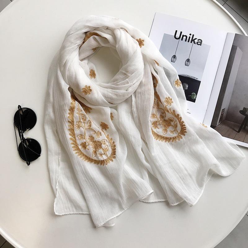 Autumn Winter Fashion Embroidered Cashew Floral Viscose Shawl Scarf From Indian Women Warm Pashmina Hijab and Wraps Muslim Sjaal