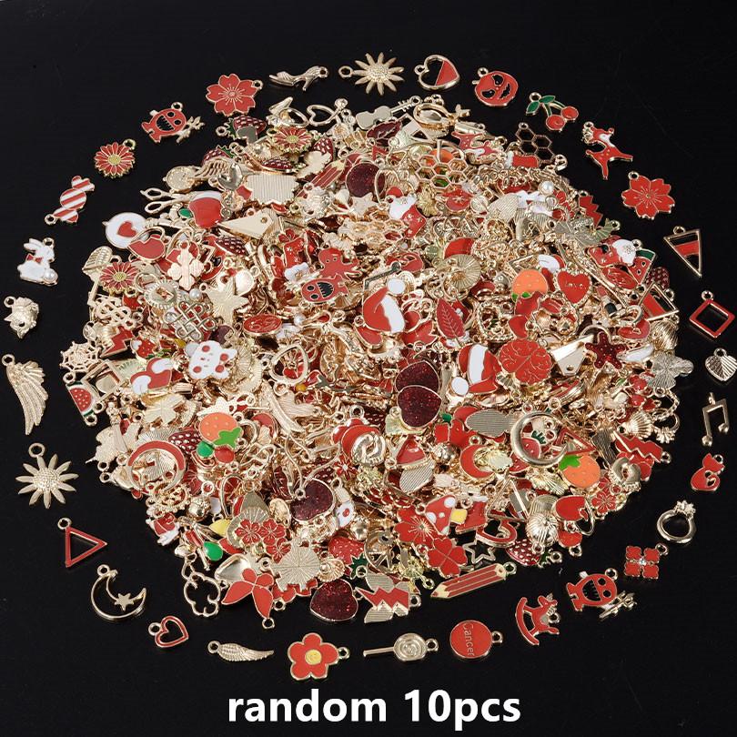 

10/30/60/100pcs Light Gold Color Mix Red Enamel/Oil Drop Charm Metal Flower Sun Tree Diy Pendant Charms For Jewelry Making Bulk