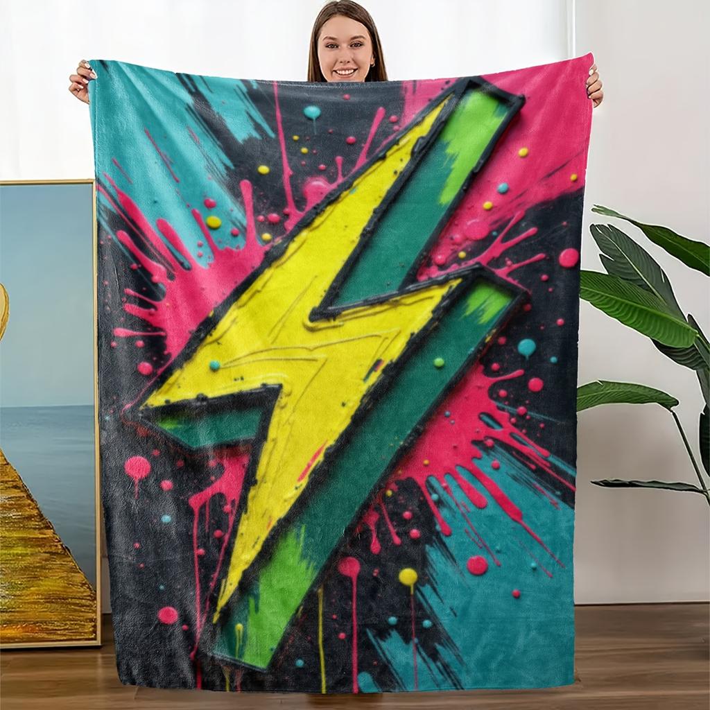 Comfortable Lightning Pattern Fleece Blanket - Soft High-Definition Digital Print All-Season Throw, Polyester, Machine Wash