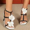 Sexy Roman Sandals Women Word Band Color Blocking Flower Ankle Buckle High Heels Party Nightclub Ladies Shoes