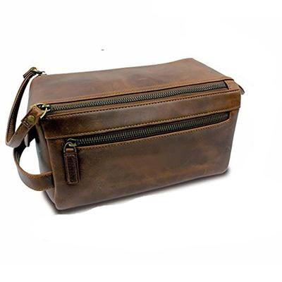 Handmade Mens Genuine Leather Toiletry Travel Dopp Kit Shaving Weekend Bag