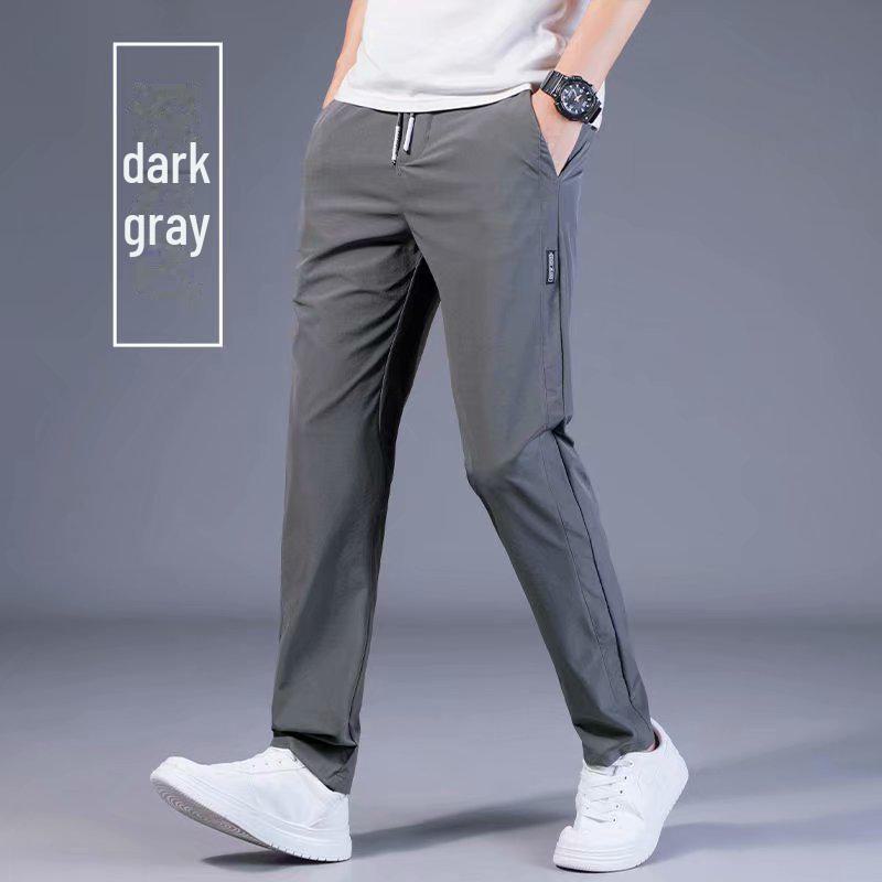 Men's Quick-Drying Elastic Ice Silk Straight Pants - Summer Breathable & Loose Fit