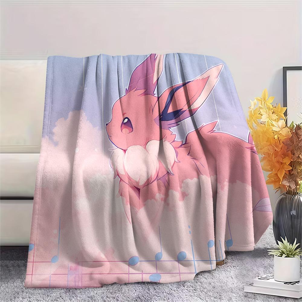 Roztomilá deka s potiskem Eevee z flanelu, Vysoce kvalitní, Pohodlná pro všechna roční období, Domácí dekorace, Teplo a pohodlí